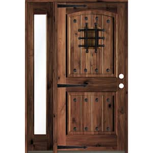 44 in. x 80 in. Mediterranean Knotty Alder Left-Hand/Inswing Clear Glass Red Mahogany Stain Wood Prehung Front Door