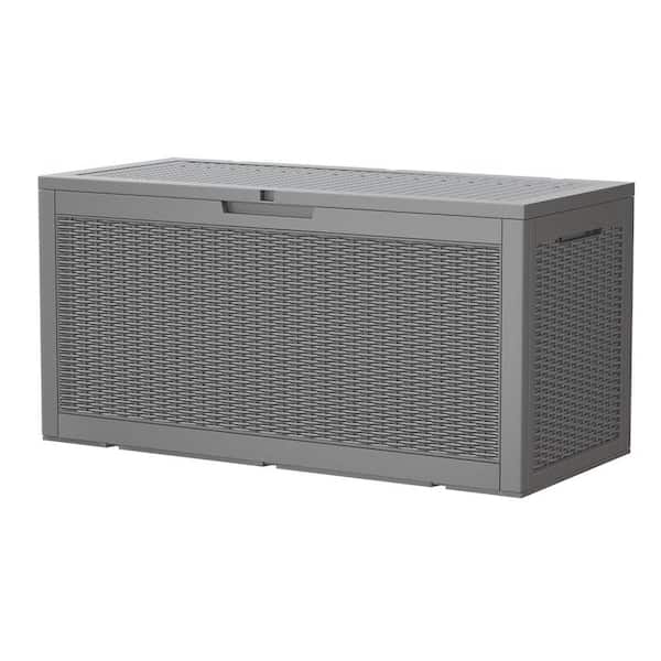 Unbranded 95 Gal. Large Grey Resin Waterproof Deck Box with Lockable Lid