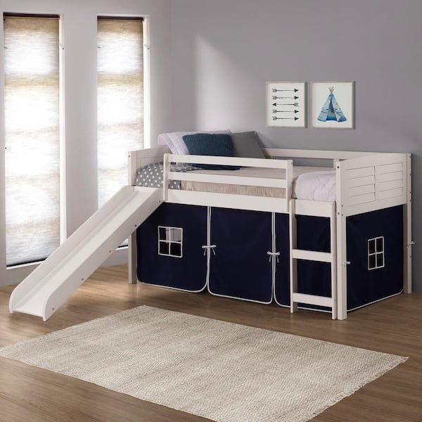 Donco Kids White Twin Louver Low Loft, Childrens Bunk Beds With Slide