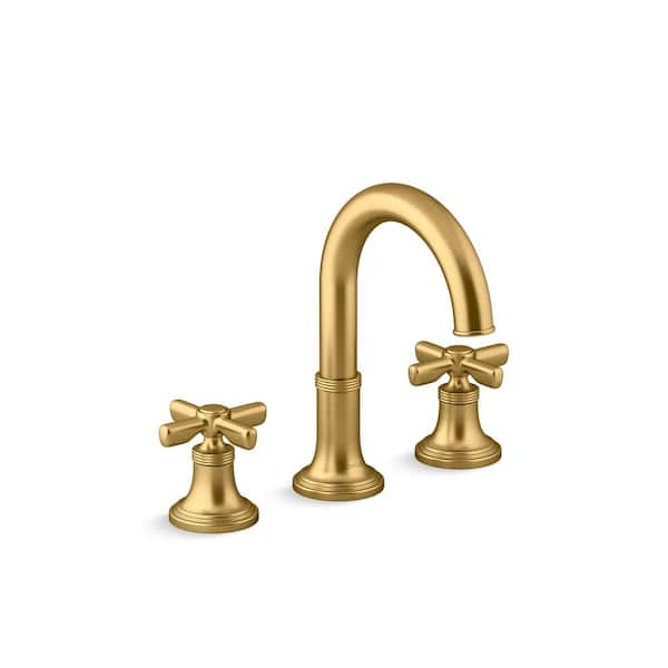 Paces 8 in. Widespread Double Handle Bathroom Faucet with Cross Handles in Vibrant Brushed Moderne Brass