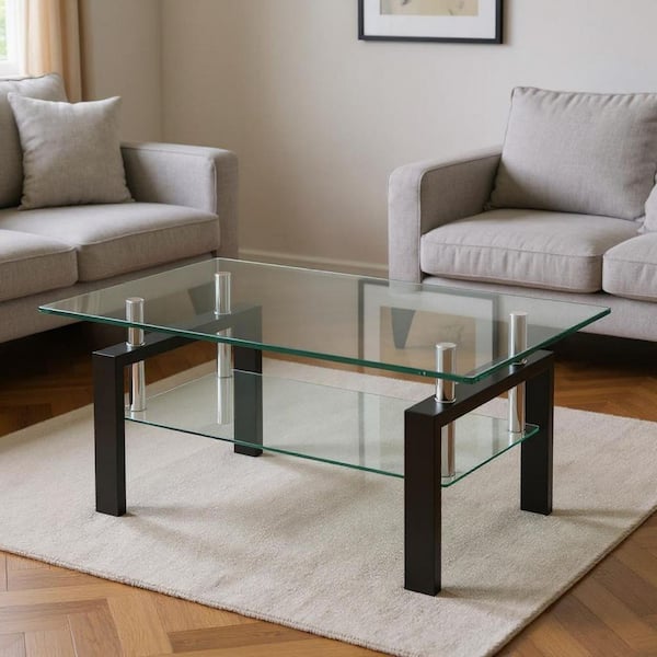 39.37 in. Clear Rectangle Glass Coffee Table