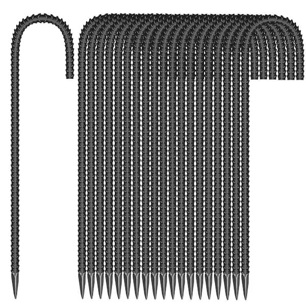 NVNOO 12 in. x 6 mm. Diameter Galvanized Steel J Shape Garden Ground Stakes for Tents Position Kits Fences, Black (20-Pack)