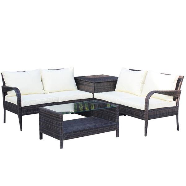URTR 4Piece PE Wicker Patio Conversation Set Outdoor Sectional Sofa