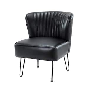 Christiano Modern Black Faux Leather Comfy Armless Side Chair with Thick Cushions and Metal Legs