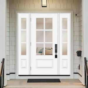 Legacy 60 in. x 80 in. 3/4-6Lite Clear Glass RHOS Primed White Finish Fiberglass Prehung Front Door w/Dbl 10 in.SL