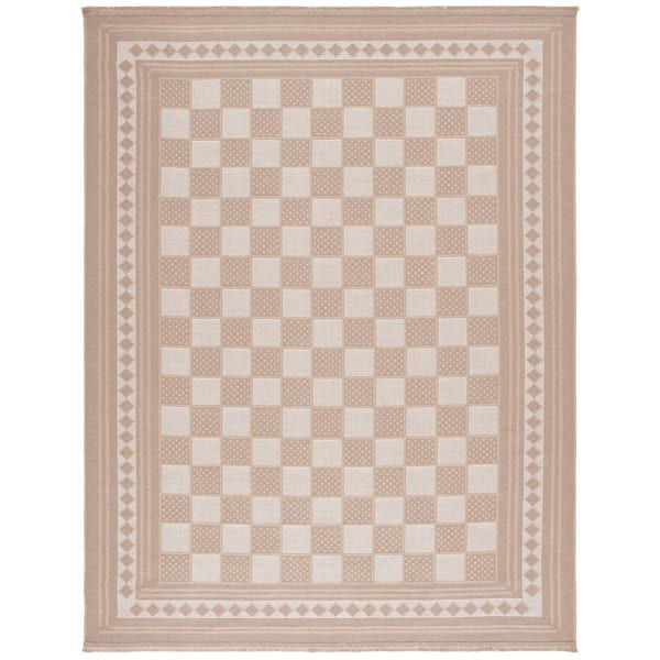 Aspect Natural/Ivory 9 ft. x 12 ft. Border Checkered Area Rug