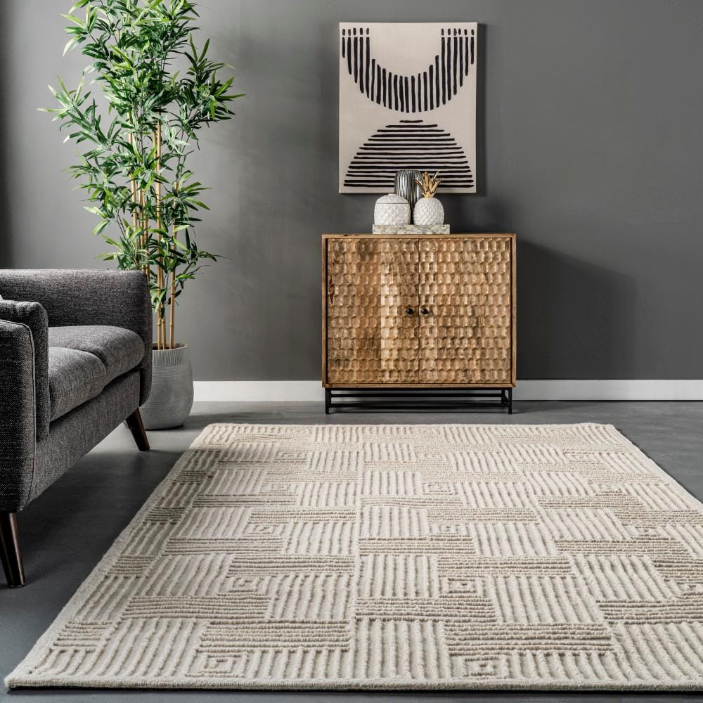 Handmade Ivory Wool Geometric 8' x 10' Area Rug