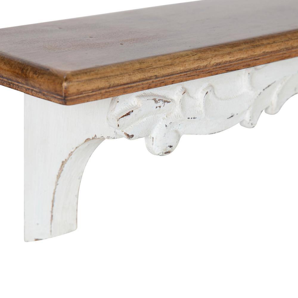 Rustic Brown and White Fir Wood Floating Wall Shelf