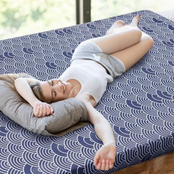 BOZTIY Extra Thick Padded Japanese Floor Mattress Printed Futon Mattress with Zipper Washable Cover for Camping, Queen Size