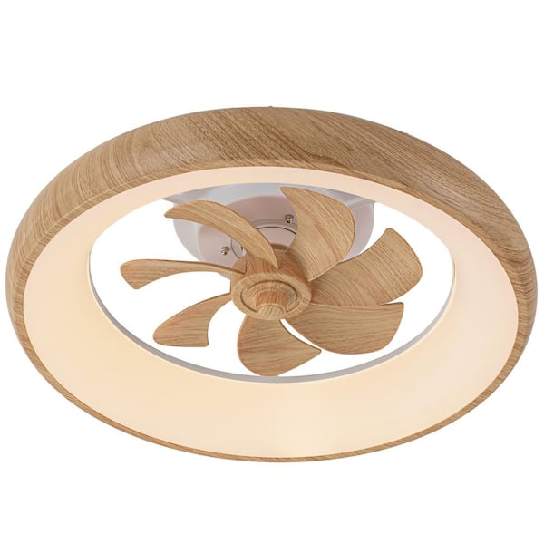 20 in. Dimmable Integrated LED RGB Smart Indoor Woodgrain Low Profile Ceiling Fan with Light, Voice/App/Remote Control