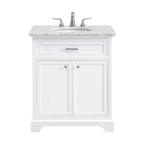 Unbranded 30 in. W x 21.5 in. D x 21.5 in. H Single Bathroom Vanity in White with White Marble Vanity Top and White Basin