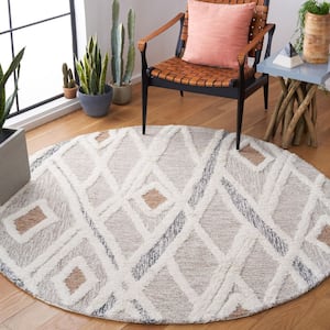 Casablanca Gray/Ivory 6 ft. x 6 ft. Abstract High-Low Round Area Rug