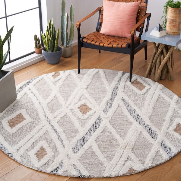 Casablanca Gray/Ivory 6 ft. x 6 ft. Abstract High-Low Round Area Rug