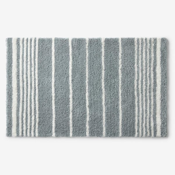 Company Cotton Plush Spa Stripe 17 in. x 40 in. Seaspray Bath Rug