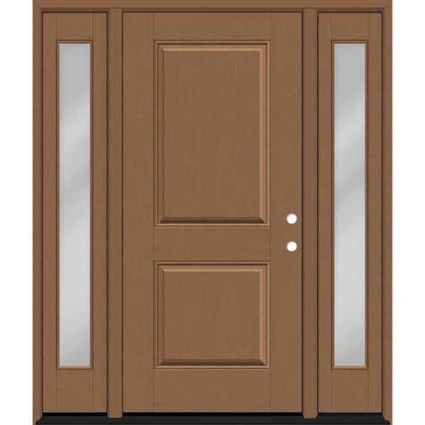 Steves & Sons Regency 64 in. x 80 in. 2P Squaretop LHIS AutumnWheat Stain Mahogany Fiberglass Prehung Front Door w/Clr12in. SLs 6-9/16