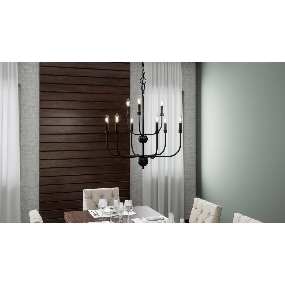 Blanche Matte Black 27" Steel 9-Light Chandelier