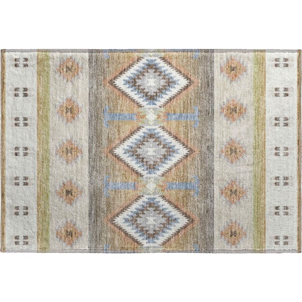 Mayfield Premium Machine Washable Abstract AMF2541 Ivory 2 ft. x 3 ft. Accent Rug