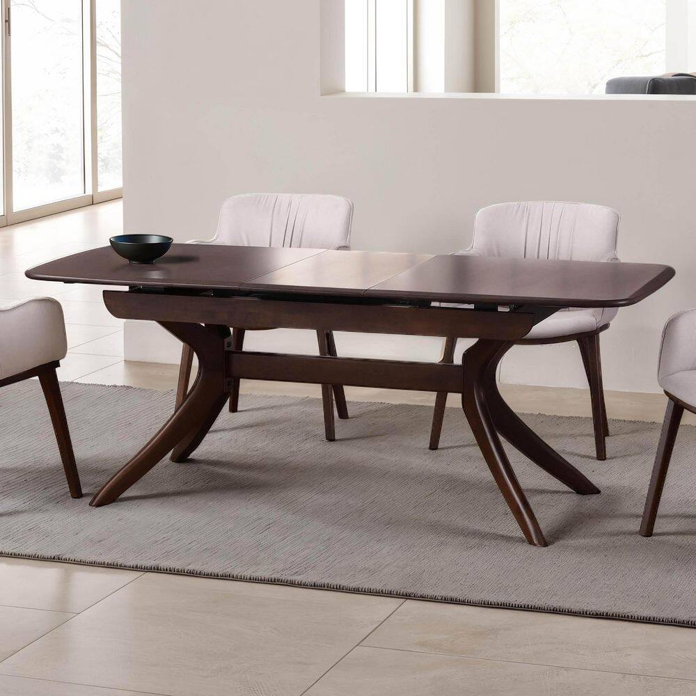 Shayna IV Mid-Century Rich Walnut Wood 78 in. Trestle Base Extendable Dining Table (Seats 6) with Self Storing Leaf