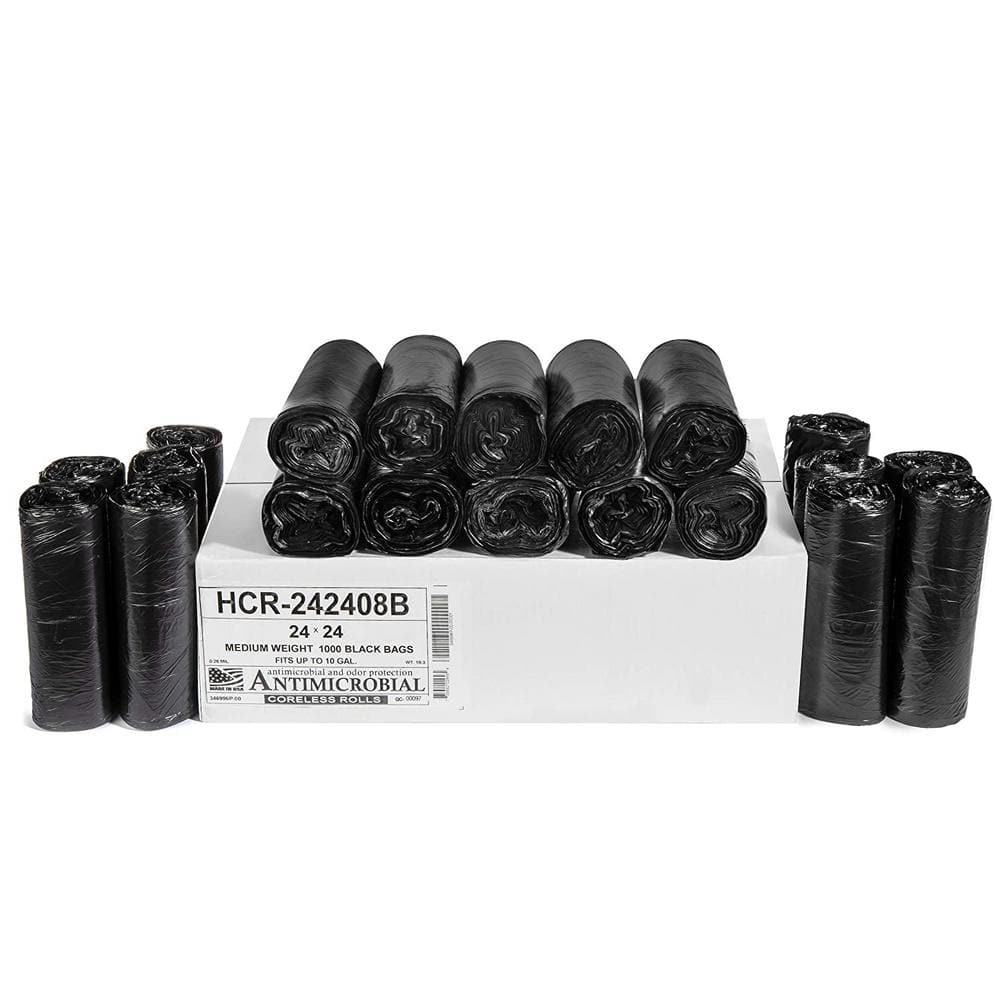 24 x 24 Black High Density Trash Liners, 7-10 Gallon, 1000 Liners/Case -  Key Maintenance Supply