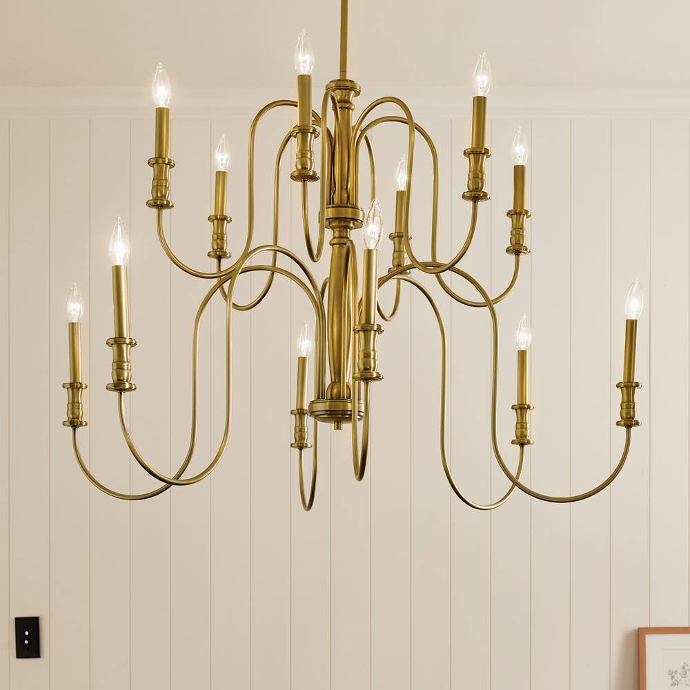 Karthe 42" Natural Brass 12-Light Candle Chandelier