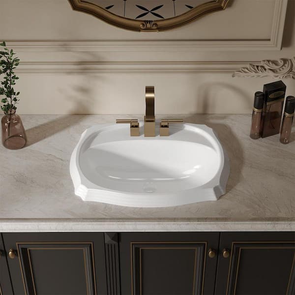 Ridgefield 22 in. Drop-in Ceramic Bathroom Sink in White with Overflow and 4 in. Faucet Holes