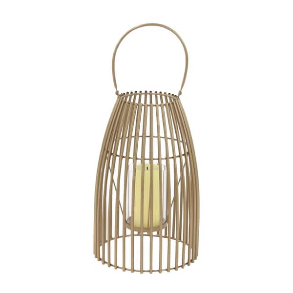 Litton Lane Gold Metal Decorative Candle Lantern with Handle