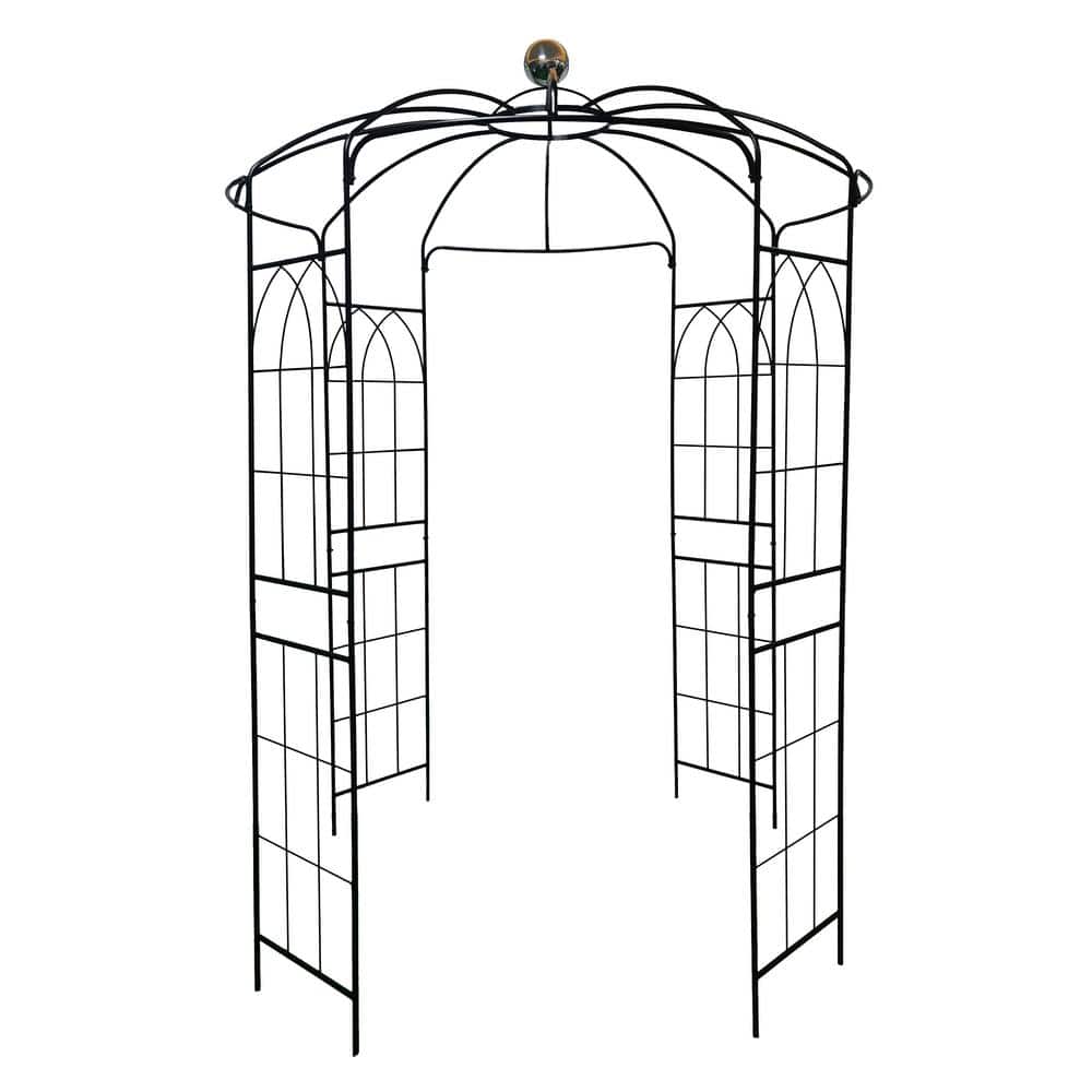 114.2 in. Metal Garden Arch Trellis, Garden Arbors Gazebo, High Birdcage Sh