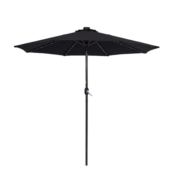 WELLFOR Large 9 ft. Market Solar Tilt Patio Umbrella in Black with 32 LED Lights
