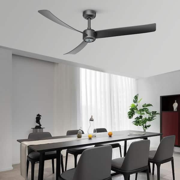 I3 52in, Indoor Black Ceiling Fan with Dimmable LED,Reversible Quiet DC Motor and Remote Control,Downrod Mount Design