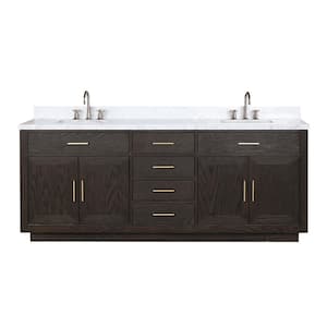 Condor 84 in W x 22 in D Brown Oak Double Bath Vanity, Carrara Marble Top, and Faucet Set