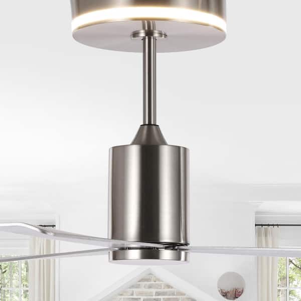 Levi 52 in. 1-Light Indoor Nickel Contemporary 6-Speed Iron Height Adjustable Integrated LED Ceiling Fan with Remote