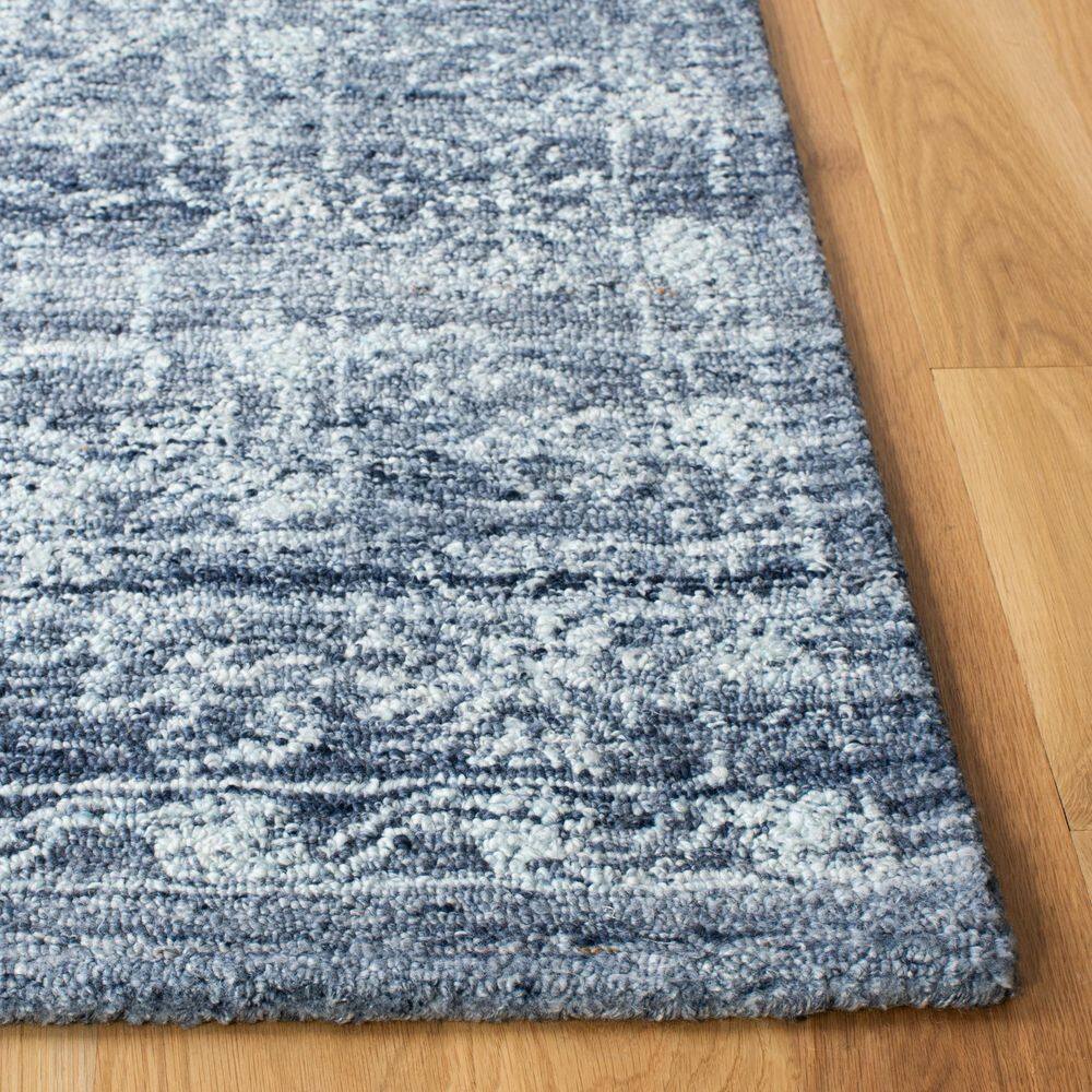 Navy Blue Geometric Hand-Tufted Wool Runner Rug