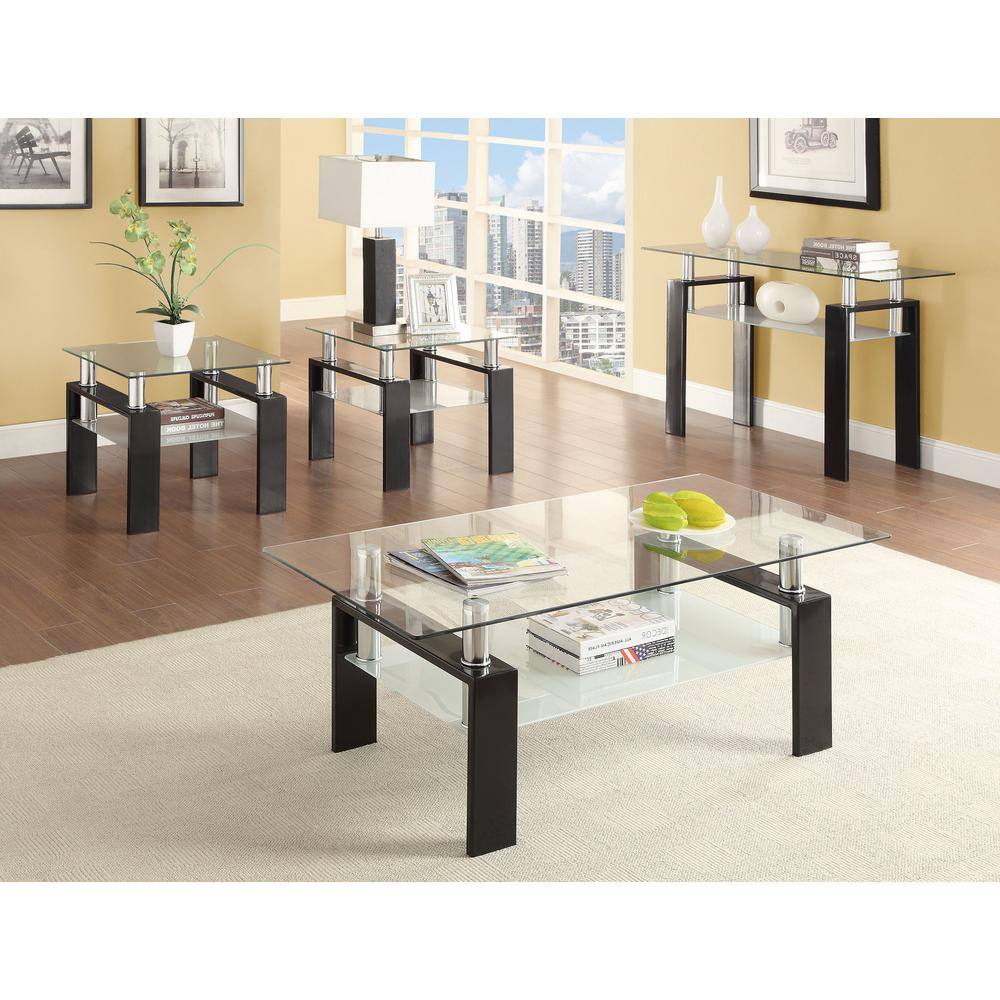 Chic Artful Black Sofa Table with Frosted Glass Storage Shelf
