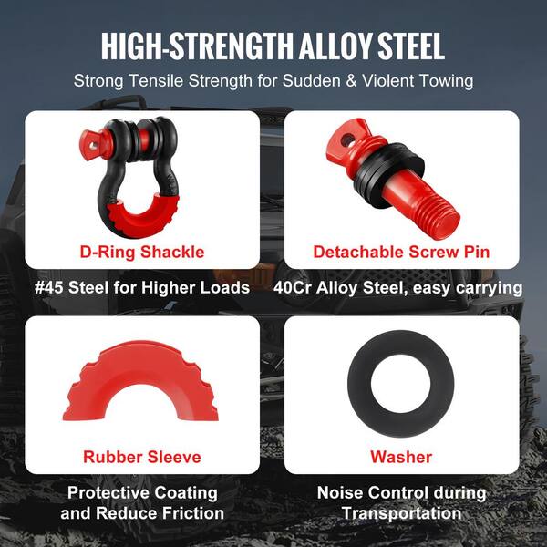 4-Pack 1/2" D-Ring Shackles With Screw Pin - 2 Ton Working Load, Forged Steel Tow Hooks For Jeep, Truck, ATV Recovery