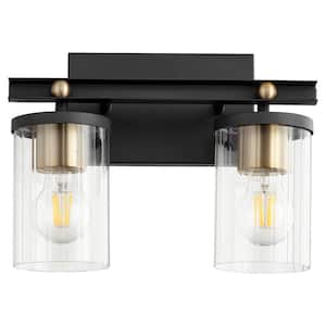 Empire 2-Light 100 watts Medium Base Lamp Light Vanity 13" Width with 2 translucent glass Diffusers - Aged Brass