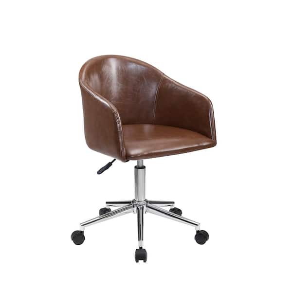 Art Leon HO Cognac Faux Leather Swivel Desk Chair with Adjustable Height