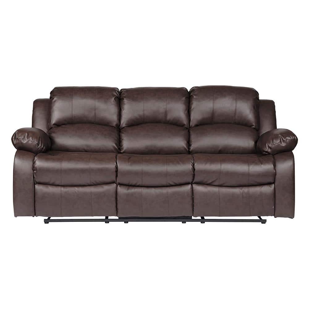 Brown Faux Leather Tufted Manual Reclining Sofa Set
