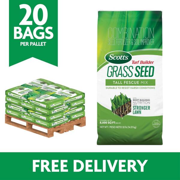 Turf Builder Grass Seed Tall Fescue Mix Bulk Pallet 640 lbs. With Fertilizer, Soil Improver (Pallet of 20 32 lb. Bags)