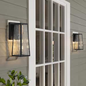 Modern Textured Black 1-Light Outdoor Wall Sconce Industrial Square Outdoor Wall Lantern with Water Glass Shade