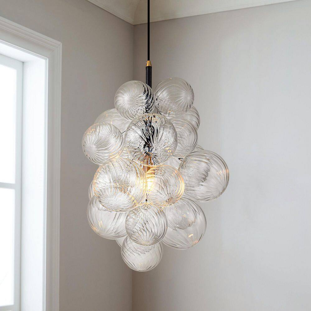 RRTYO Cruce 1-Light Black Modern Cluster Clear Swirled Glass Globe