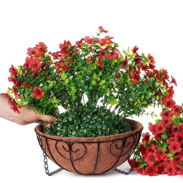25 In H. Purple Pink Artificial Flowers In Hanging Basket, Garden Yard Spring Summer Decoration NYAF519 - The Home Depot