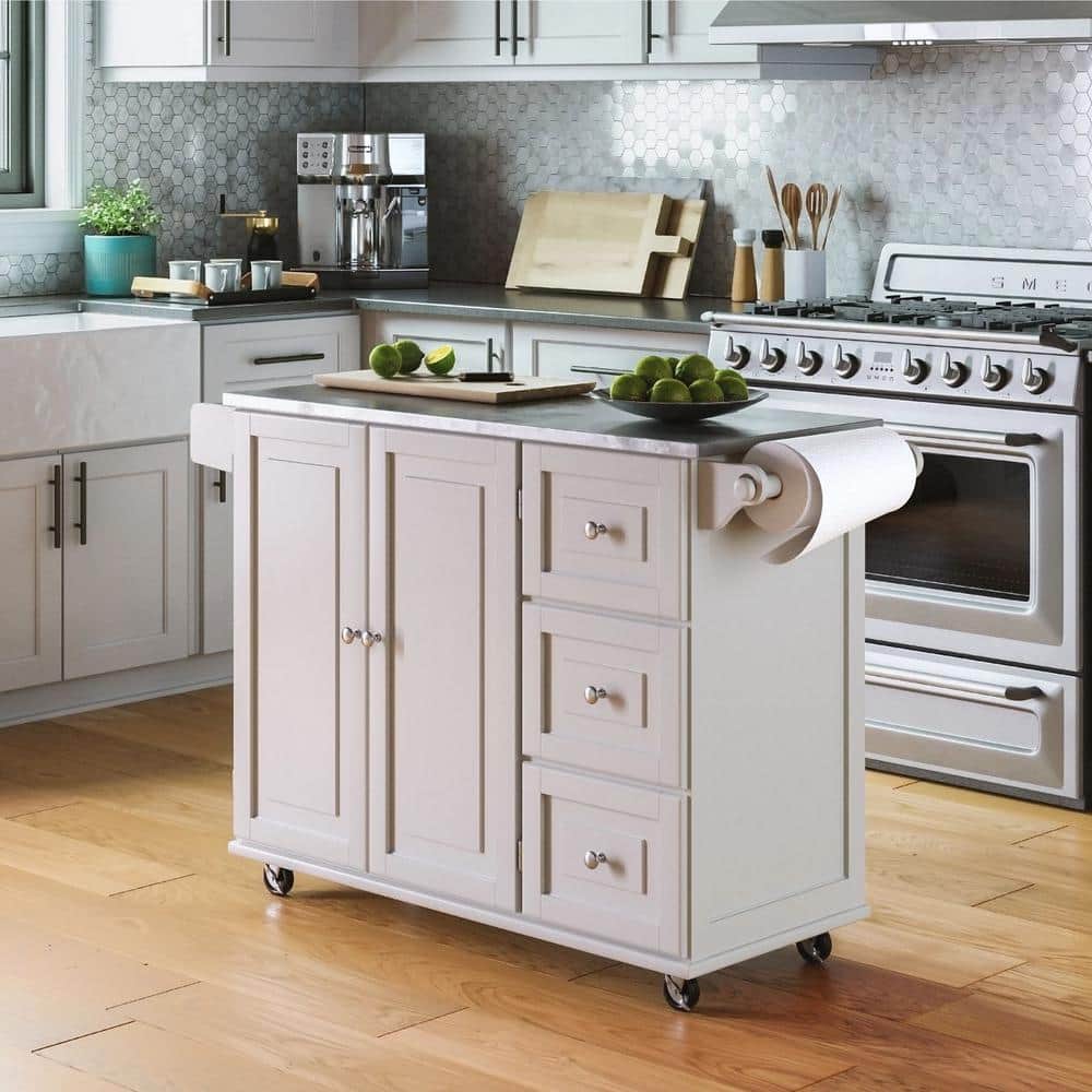 Stainless Steel Top Rectangular Kitchen Cart with Spice Rack and Storage