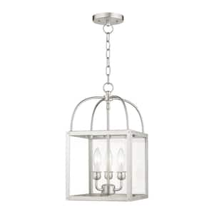 Lyford 10 in. 3-Light Brushed Nickel Convertible Mini Pendant/Semi Flush with Clear Glass