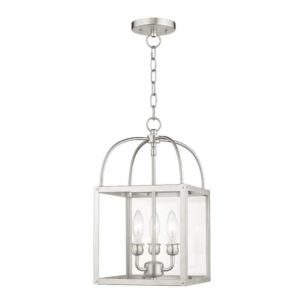 AVIANCE LIGHTING Lyford 10 in. 3-Light Brushed Nickel Convertible Mini Pendant/Semi Flush with Clear Glass