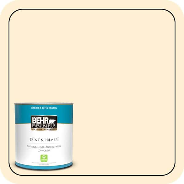 BEHR PREMIUM PLUS 1 qt. #350A-2 Vanilla Milkshake Satin Enamel Low Odor Interior Paint & Primer