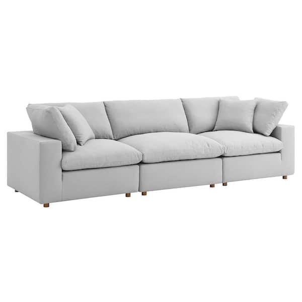 MODWAY Commix 118 in. Square Arm 3-Piece Polyester Rectangle Sectional Sofa in Light Gray with Removable Cushions