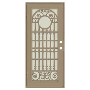Spaniard 30 in. x 80 in. Right Hand/Outswing Desert Sand Aluminum Security Door with Beige Perforated Metal Screen