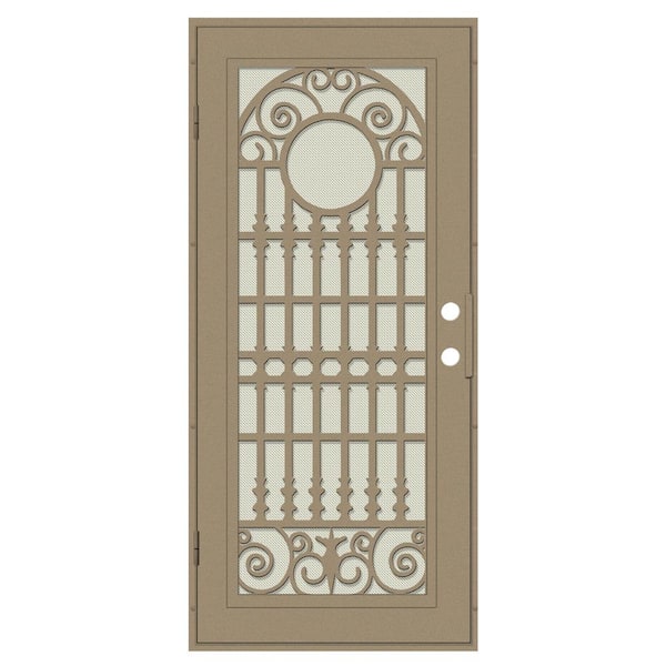 Unique Home Designs Spaniard 30 in. x 80 in. Right Hand/Outswing Desert Sand Aluminum Security Door with Beige Perforated Metal Screen