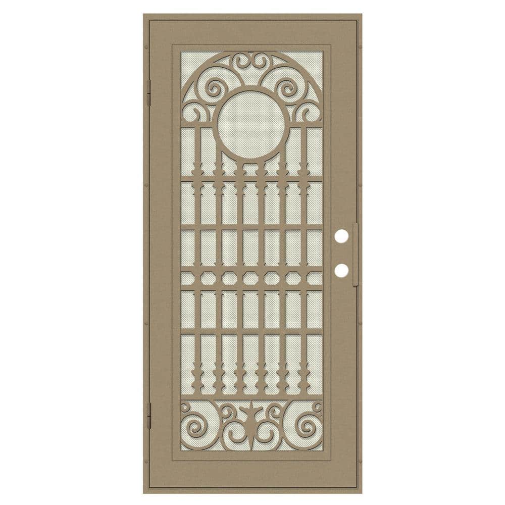 Spaniard 32 in. x 80 in. Right Hand/Outswing Desert Sand Aluminum Security Door with Beige Perforated Metal Screen -  Unique Home Designs, 3S2029DL2DTP6A