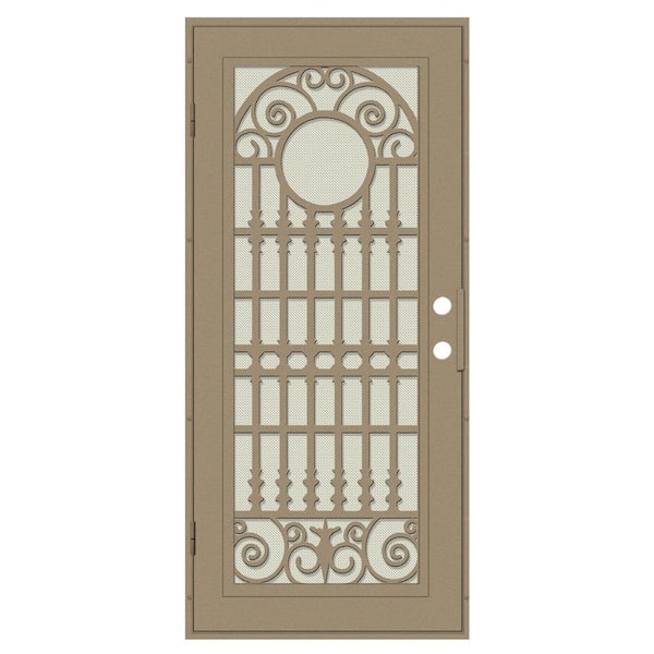 Unique Home Designs Spaniard 36 in. x 80 in. Right Hand/Outswing Desert Sand Aluminum Security Door with Beige Perforated Metal Screen